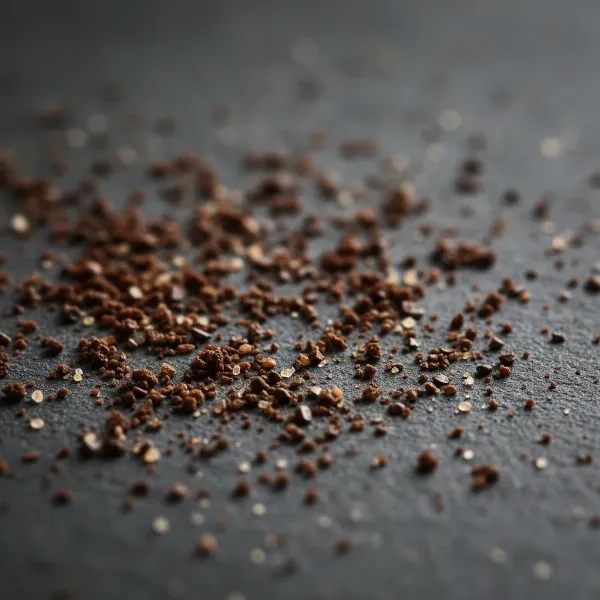 Close-up of coarse coffee grounds, perfect for French press brewing, resembling sea salt.