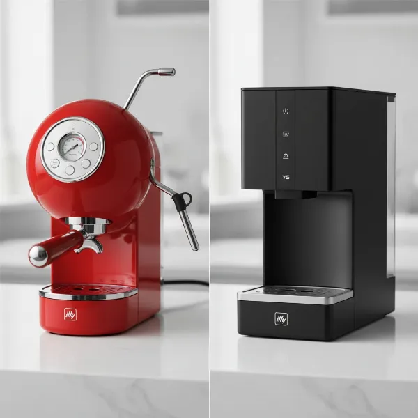 Illy X7.1 and Y5 Iperespresso machines side-by-side, showcasing design differences.